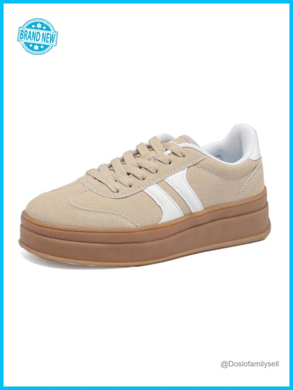Women's Platform Sneakers Suede Leather Gum Sole Lace-Up Comfort Walking Shoes